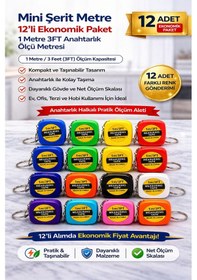 Resim Mini Şerit Metre 1 Metre 3ft Anahtarlık Ölçü Metresi Taşınabilir Cep Metre 12 Adet 10 Metre 