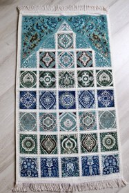 Resim 40 Yama Desenli Astarlı Lüks Seccade S1017 Mavi Çok Renkli 