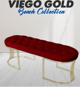 Resim VİEGO GOLD BORDO-Kapitoneli Model Puf&Bench&Koltuk-Oturak-Uzun Makyaj Puff-Yatak Odası Ucu&Önü 