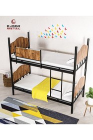 Resim Ejder metal Metal Ahşaplı Ranza Siyah-ceviz Renk (YATAKSIZ) 