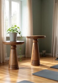 Resim ASELYA HOME Doğal Ahşap 2’li Set Mantar Yan Sehpa Modern Fiskos Zigon Çiçeklik 