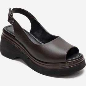 Resim Luvishoes Laure Kahverengi Hakiki Deri Kadın Dolgu Tabanlı Sandalet 