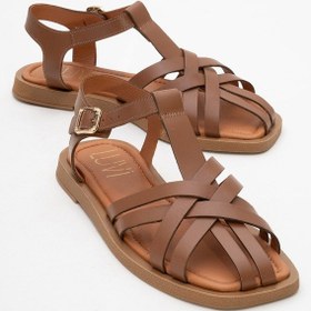 Resim Luvi Shoes Andres Taba Hakiki Deri Kadın Sandalet Taba 