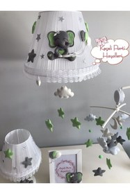 Resim Keçeli parti hayalleri Bebek Çocuk Odası Kurmalı Müzik Kutulu Dönence Fil Gri Fıstık Yeşili 