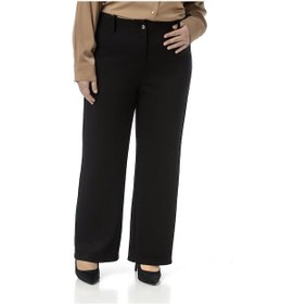 Resim Büyük Beden Beli Arkadan Lastikli Boru Paça Klasik Siyah Pantolon Siyah 