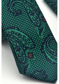 Resim Gaffy Zümrüt Yeşil Şal Desenli Lacivert Dokuma Kumaş Mendilli Slim Fit Kravat // Sdk-2606-5 Yeşil 