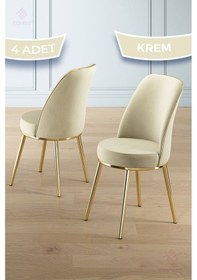 Resim Canisa Pefa Serisi 4 Adet Krem Mutfak Sandalyesi Gold Kaplama Metal Ayak 1. Sınıf Babyface Kumaş Sandalye Krem Ayaklar Gold 
