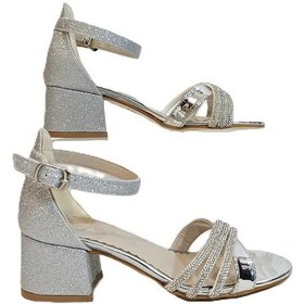 Resim Fiyra 9052 Gümüş Simli Çapraz Üçbant Kız Çocuk Abiye Topuklu Gümüş 