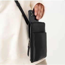 Resim Berliner Bags Kim Deri Cep Telefonu Çantası, Küçük Crossbody, Unisex, Cüzdanlı Omuz Çantası Siyah 