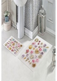 Resim Beyaz Zemin Kaymaz Taban Çiçek Banyo Paspası Bp-10 çok renkli 
