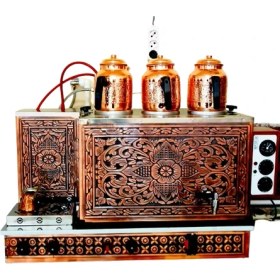 Resim Osmanlı Doğalgaz Elk Bakır Çay Kazanı 3 Gözlü Çay Makinesi Semaver Tam Otomatik 