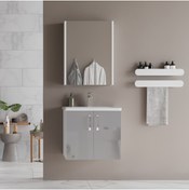 Resim triomodül Banyo Dolabı 60 cCm 2'li Set - Açık Gri 