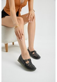 Resim Tonny Black Rahat Kalıp Hakiki Deri Tokalı Loafer Kadın Siyah Loafer Tbkcld06 