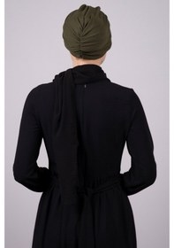 Resim Hürrem Bone Haki Pratik Hazır Geçmeli Tesettür Bone Petekli Büzgülü 1204E_09 Haki 