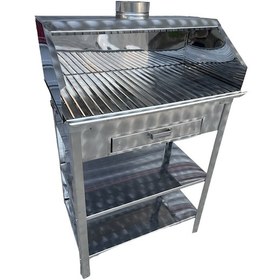 Resim Paslanmaz Kömürlü Bacalı Mangal 40 X 80 Çekmeceli 