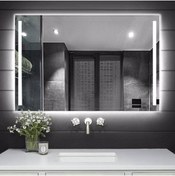 Resim NUUN DEKOR 80x60cm Beyaz Led Işıklı Banyo Aynası Kumlamalı - Trafolu 