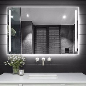 Resim NUUN DEKOR 80x60cm Beyaz Led Işıklı Banyo Aynası Kumlamalı - Trafolu 