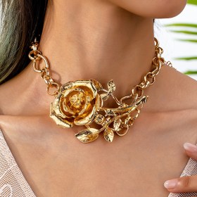 Resim Kadınlar için mükemmel hediye, müzik festivali ve Mardi Gras Günü aksesuarı olan, çok katmanlı 3D çiçek zinciri, çinko alaşımlı şık takı - Tüm mevsimler için şık vintage gül kolye 