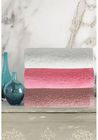 Resim 3 Lü Renkli El Yüz Havlu Seti %100 Pamuklu Natural Harmony Pembe 