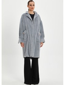 Resim Serpil Exclusive Kadın Oversize Kürk Kaban - Yumuşak Dokulu, Şık Ve Modern Tasarım - Günlük Ve Özel Kullanım İçin İdeal Gri 