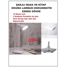 Resim Şarj Edilebilir Dokunmatik Masa Lambası Kitap Okuma Işığı Led Çalışma Okuma 3 Modlu Kademe Işık Beyaz - Beyaz 