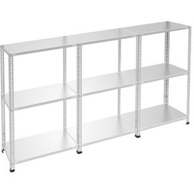 Resim Raf Burada 3 Katlı 3'lü Galvaniz Çelik Raf - Depo, Arşiv, Kiler, Dosya, Market Rafı-31x93 cm-50 cm-0.70 mm 