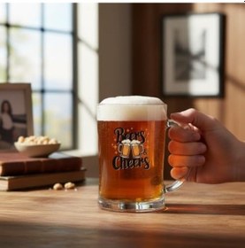 Resim Büyük Boy Renkli Beers Cheers Baskılı Cam Bira Bardağı Beer Glass Mug 600 Ml 