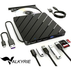 Resim valkyrie Harici CD DVD Okuma Yazma USB 3.0 Hub Çok Amaçlı External Drive TF SD Kart Okuyucu 8in1 