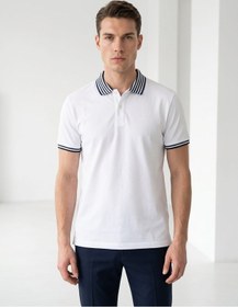Resim Giyim Dünyası Erkek Yaka Çizgili Polo Yaka Kısa Kol Tshirt Beyaz 