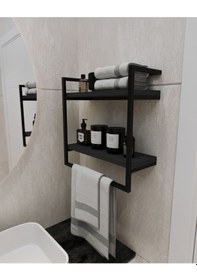Resim Aju Havluluk 2 Katlı Duvara Monte Raf Aksesuarlık Şal Askılığı Banyo Mutfak Düzenleyicii Antrasit 