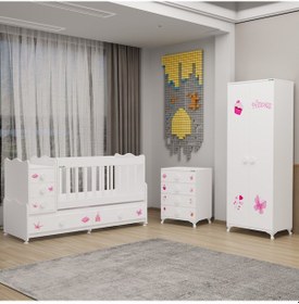 Resim Melina Bebek Odası Yıldız 2 Kapaklı Ve Şifonyer - Prenses Beyaz 