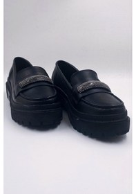 Resim Softness Siyah Kadın Topuk Pedli Yüksek Tabanlı Mat Loafer Ayakkabı Siyah 
