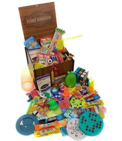 Resim Nostaljik Lezzetler Babalar Günü Özel Nostaljik Bakkal Ahşap Gıda Ve Oyuncak Kutusu ( Iyiki Varsın) 