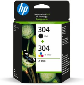 Resim HP 304 N9k06ae Siyah + Renkli Orijinal 2'li Set Kartuş Hp Deskjet 3732 2630 2633 3720 3730 Uyumlu 