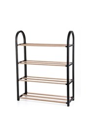 Resim Ahşap Çubuklu 4 Bölmeli Siyah Ayakkabılık Masif Ahşap Ayakkabılık Raf Ünitesi Ahşap - Siyah 
