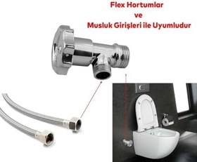Resim Badem10 Çevirmeli Taharet Musluğu Metal Rezervuar Ara Musluk Wc Klozet Alafranga Flex Hortum Bağlantı 