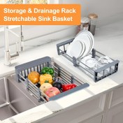 Resim Paslanmaz Çelik Genişleyebilen Lavabo Organizatörü ve Süzgeçli Sepet - Katlanır Çok Katmanlı Bulaşık Kurulama Rafı için Mutfak Aletleri, Bardaklar, Sebzeler - Yer Tasarruflu Tezgah Üstü Organizatör, Mutfak Tezgahı İçin Bulaşık Kurutma Rafı, Mutfak Aleti Tutucu 