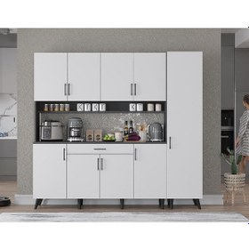 Resim Zenit Kahve Köşesi Çok Amaçlı Dolap Kiler Mutfak Dolabı Füme Beyaz 175cm Antrasit - Beyaz 