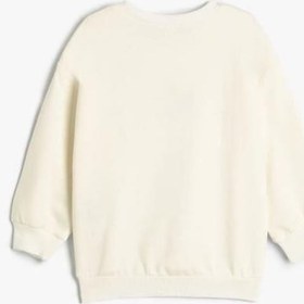 Resim Koton Kız Bebek Sweatshirt Uzun Kollu Bisiklet Yaka Baskı Detaylı Şardonlu Pamuklu Ekru 
