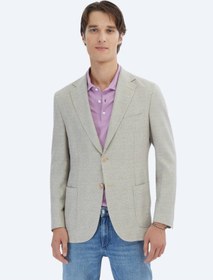 Resim Kip Açık Haki Desenli Modern Fit Keten Karışımlı Ceket Açık Haki 