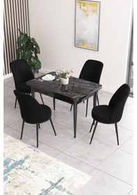 Resim Canisa Concept Nil Serisi 70x110 Sabit Mutfak Masası Takımı Siyah Mermer Desen Masa 4 Siyah Sandalye Masa Siyah/sandalyeler Siyah 