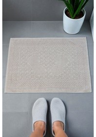 Resim Ayak İzi Desenli 2li Ayak Havlusu - 50x70 Cm - Su Emici Banyo Paspası Seti - Krem krem 