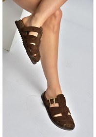 Resim Fox Shoes Y596549502 Kahverengi Süet Tokalı Önü Kapalı Kadın Terlik 