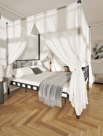 Resim ARGİMO Stella Sultan Başlıklı Çift Kişilik Ferforje Metal Karyola (CİBİNLİKSİZ) Siyah 