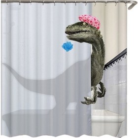 Resim Sevimli Mayo Dinozor Baskılı Duş Perdesi Su Geçirmez Banyo Perdesi Duş Aksesuarları Duş Perdesi | Duş Perdesi (180X180 Cm) 