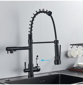 Resim Mutfak Eviye Bataryası Dual Flow Su Arıtma Çıkışlı Spiralli Siyah 