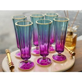 Resim 6 Lı Renkli Yaldızlı Cam Kahve Yanı Su Bardağı Flüt Bardak 150ml 