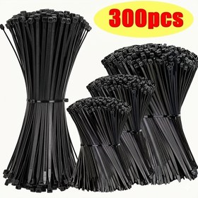 Resim 300 Adet Ağır Hizmet Tipi Naylon Kablo Bağı, Siyah - Ayarlanabilir Zip-Lock Öz-Kendini Sıkma Dış Mekan Elektrik Telleri, Bahçe ve Ev Organizasyonu için – Dayanıklı Çok Boyutlu İp Düzenleyici 