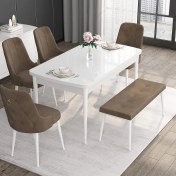 Resim Canisa Concept Noa Serisi, 80X132 Açılabilir Benchli Mdf Beyaz Mutfak Masa Takımı, 4 Sandalye 1 Bench 
