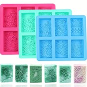 Resim 6 Boşluk Farklı Çiçek Dikdörtgen Silikon Sabun Kalıpları Karışık Dantel Desenleri Sabun Yapım Malzemeleri Yaratıcı Oymalı Sanat DIY Mum Sabun Yapım Araçları Reçine Kalıbı Ev Dekorasyon Süsleri El Sanatları 